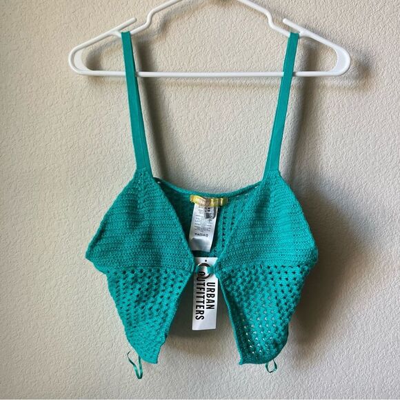 NWT Urban Outfitters Blue Crochet Beach Boho Summer Mermaid Woven Coverup Top M - Picture 2 of 6